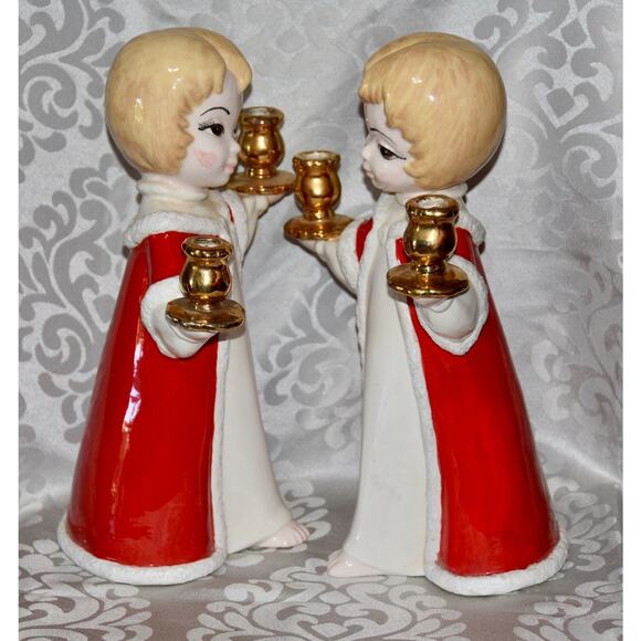 HOLT-HOWARD Christmas Holiday Ceramic Choir Girls Hand Painted Candle Holders - Picture 6 of 7